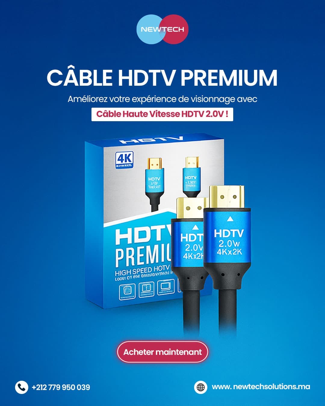 Câble HDMI 1,5 m — 4K haute vitesse