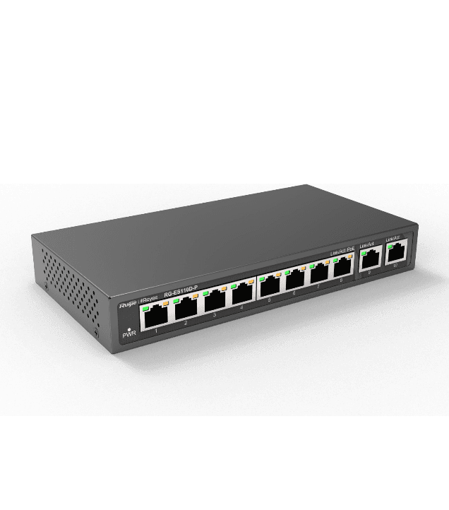 Switch de Bureau Ruijie Reyee RG-ES110D-P 10 Ports avec 8 Ports PoE+ et 2 Uplinks Gigabit — Ruijie Réseaux