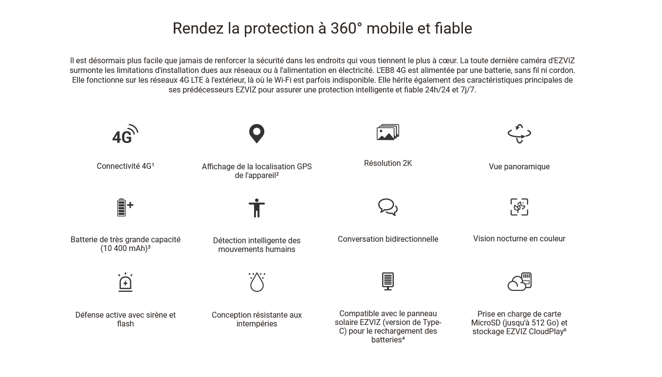Caméra EB8 4G 2K Motorisée sur Batterie EZVIZ