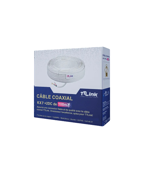 Câble Coaxial TT-LINK RG59+2DC 100M – Transmission Vidéo et Alimentation Intégrées 1