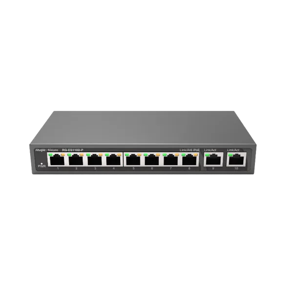 Switch de Bureau Ruijie Reyee RG-ES110D-P 10 Ports avec 8 Ports PoE+ et 2 Uplinks Gigabit 3