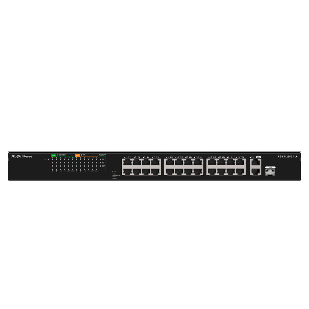 RG-ES126FGS-LP-2.png Switch Rackable Ruijie Reyee RG-ES126FGS-LP 26 Ports avec 24 Ports PoE+ 180W 4