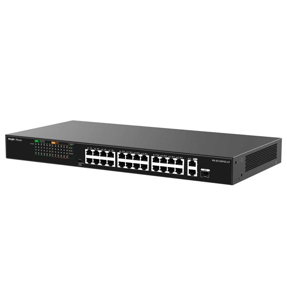RG-ES126FGS-LP-3.png Switch Rackable Ruijie Reyee RG-ES126FGS-LP 26 Ports avec 24 Ports PoE+ 180W 3