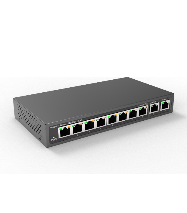 Switch de Bureau Ruijie Reyee RG-ES110D-P 10 Ports avec 8 Ports PoE+ et 2 Uplinks Gigabit 1